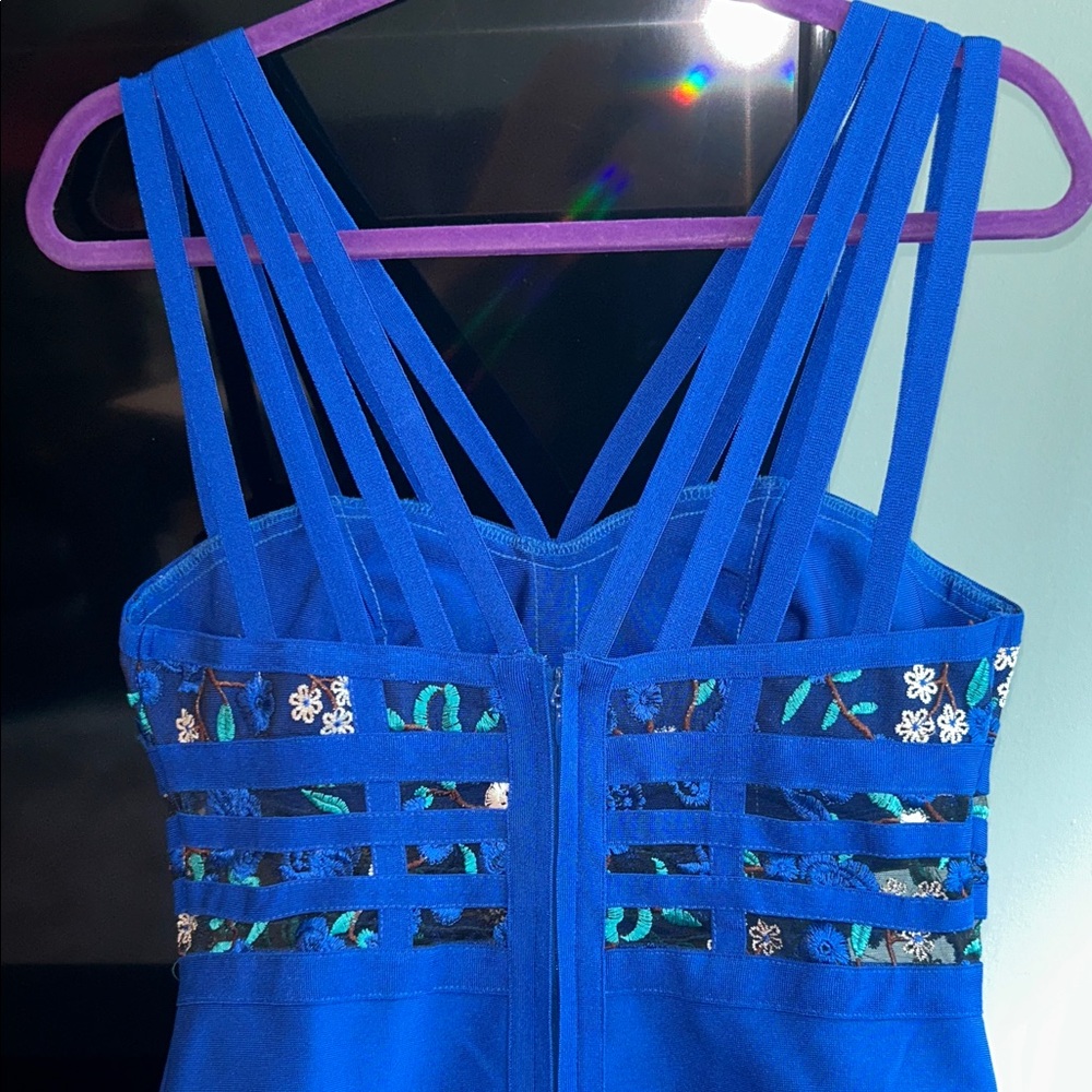 WOW Couture Royal Blue Floral Mini Dress Very Sexy -Size L Brand new (Boutique) - Picture 5 of 6